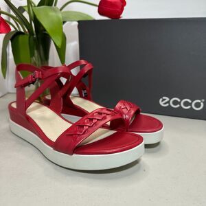 Ecco Touch Braided Plateau Leather Sandal Wedge Chili Red Women 10-10.5/EU41 NWB